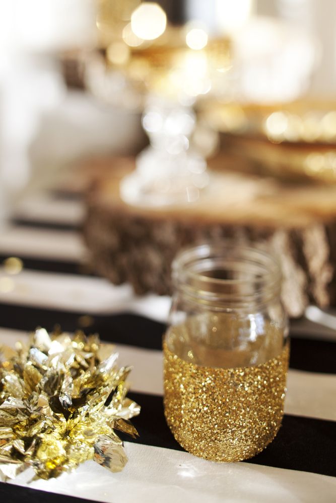 gold glitter jars for new years eve party