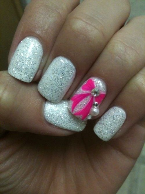 #nails #bow #art #pink