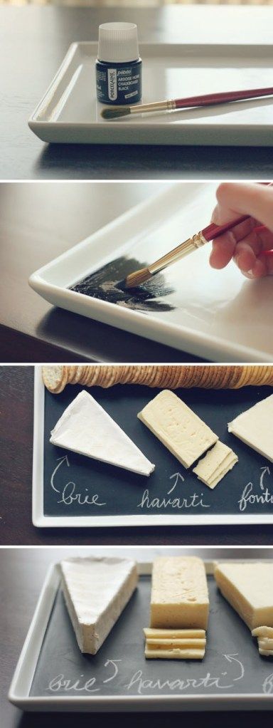 plate + a little chalkboard paint = awesome serving dish.     These would be gre