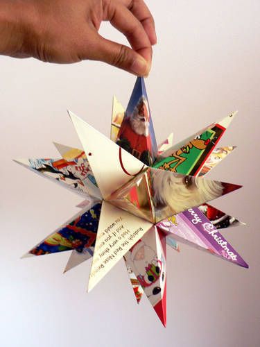 recycled christmas card star