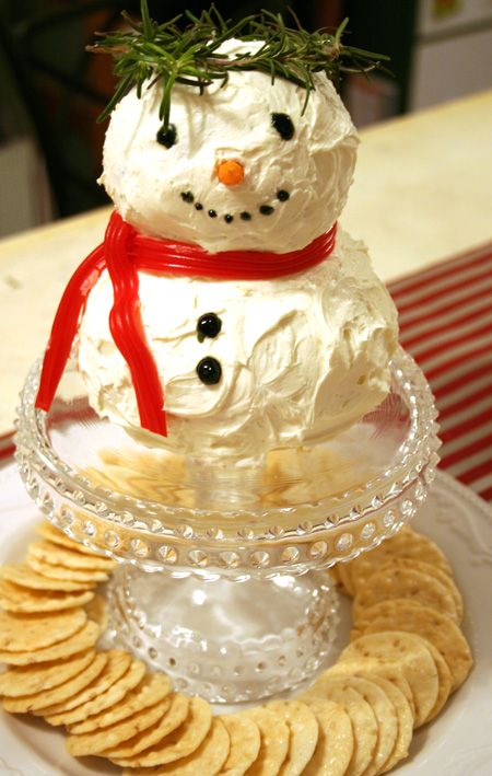 seriously love this :):)  Cheese ball snowman.