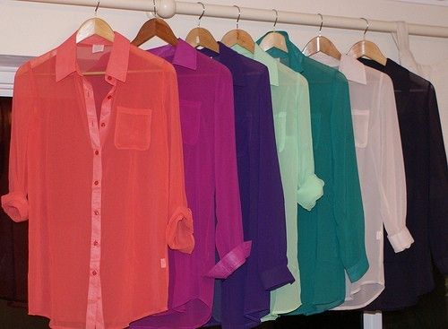 sheer colored button down tops ♥
