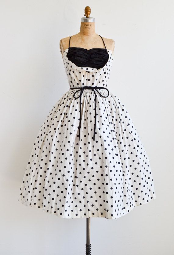 vintage 1950s dress / vintage 50s dress / bombshell polka dot 50s party dress. $