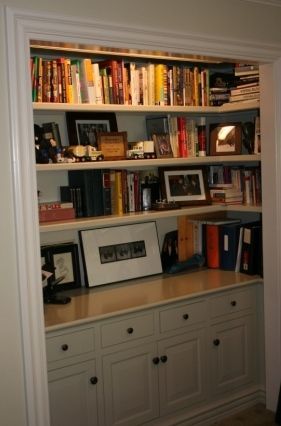 Closet converted into built-in bookcase