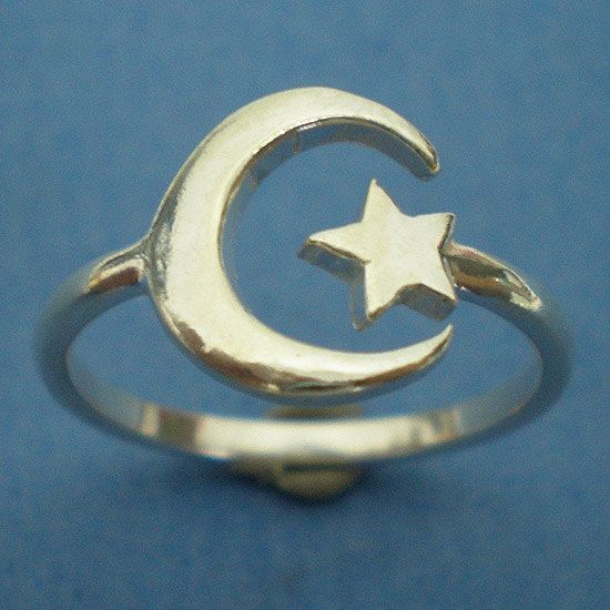 Half Moon and Star Ring in Sterling Silver – US 3 – 13. $27.00, via Etsy.