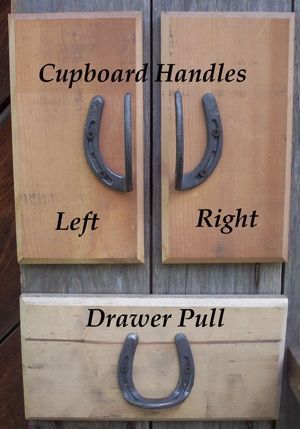 Horseshoe drawer and cabinet handles.