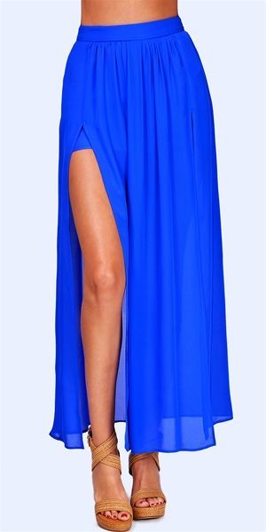 Jennifer Hope – Pleated Slit Maxi Skirt – Cobalt