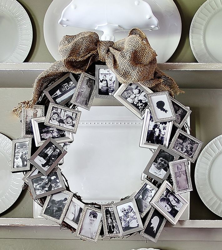 Love this idea! A bunch of dollar store small frames to create a meaningful wrea