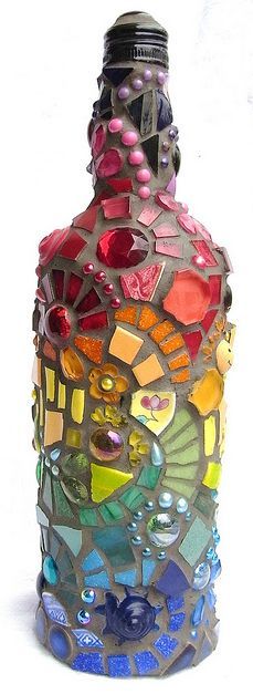 Mosaic wine bottle, then turn into a table top torch!