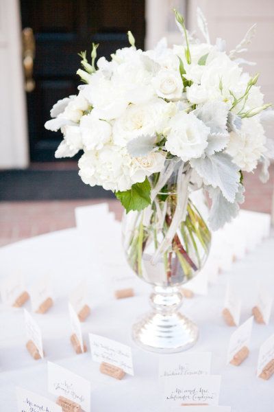 Romantic White Centerpiece with just a smidge of color.