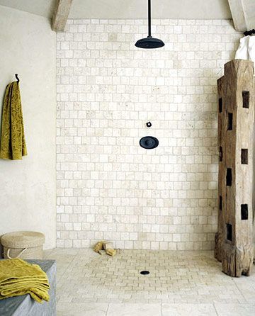 Stone Tile Shower: My husband would go nuts for this!  This could be the perfect