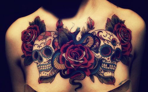 Sugar skulls chest piece. #tattoos #tattoo #ink