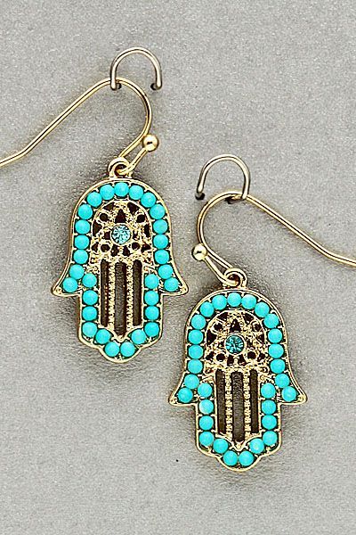 Turquoise Gold Hamsa Earrings