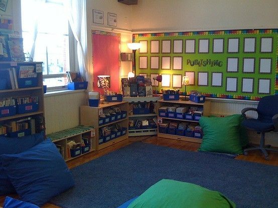 classroom library setup.  Love the floor pillows!!