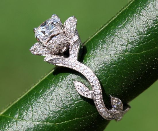 Flower Rose Lotus Diamond Engagement Ring