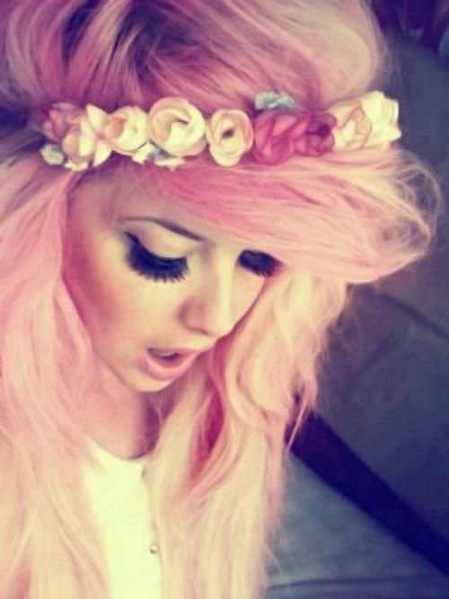 #flowers #pink #hair #scene #style #makeup #beauty #girl #beautiful #cute