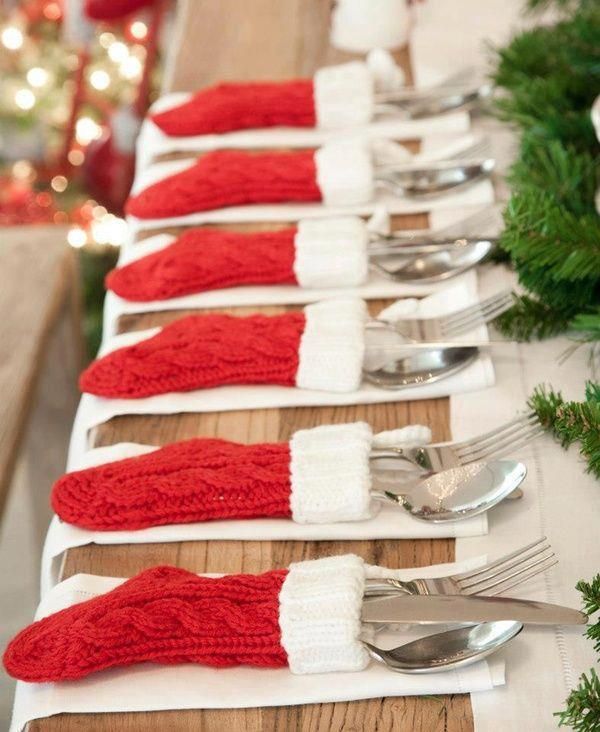 Dollar store stockings as place setting decor.