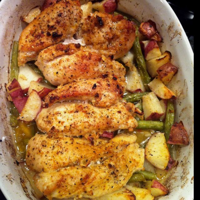 Easy week night meal! Garlic & lemon chicken with green beans & red pota