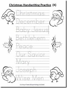 Free Kindergarten Christmas Handwriting worksheet