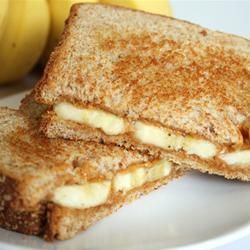 Grilled Peanut Butter and Banana Sandwich with cinnamon and sugar on the bread!