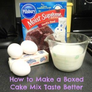 Make a boxed cake mix taste like a bakery cake! 1: Look at the directions on the
