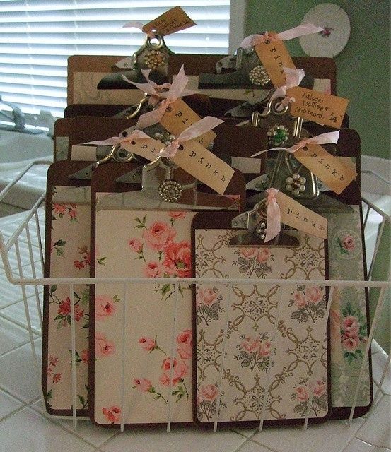 Old Clipboards…made into vintage chic boards using old wallpaper pieces or scr
