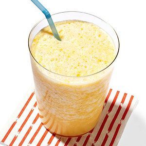 Orange Smoothie – 1 orange, 1 cup ice cubes, 1/2 cup milk, 1 tsp honey, 1/2 tsp