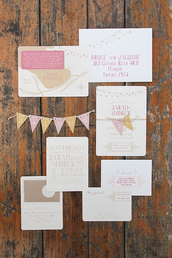 Whimsical Wedding Invitations with pull-out bunting by Ruby & Willow #weddin