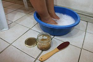 how to make a foot spa at home  Set up a bowl of warm water. Add some scented bu