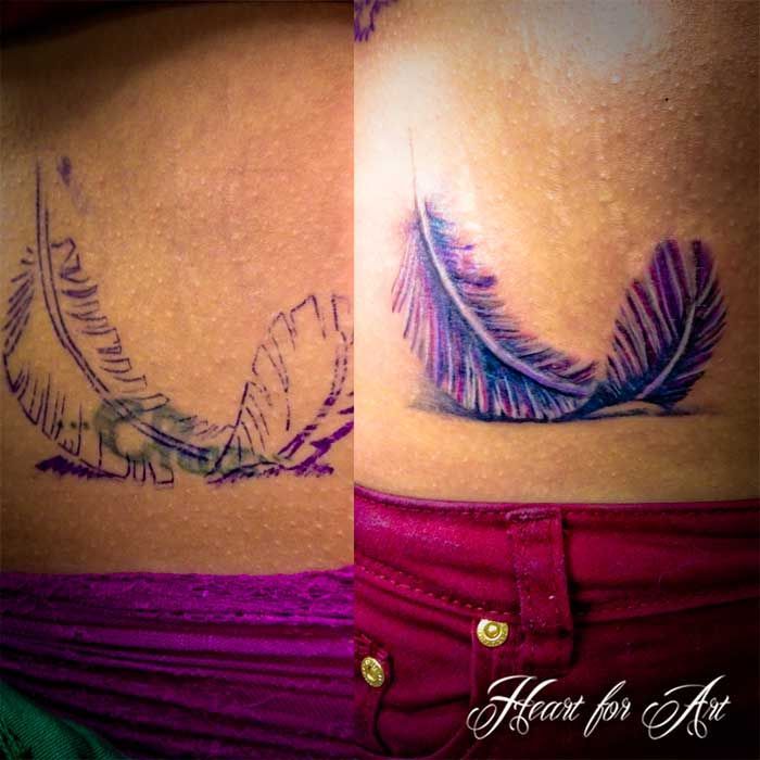 3D Realistic Feather Coverup Tattoo
