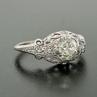 Art Deco 18kt Filigree Diamond Engagement Ring .96ct