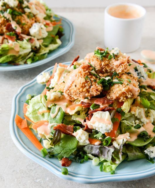 Crunchy Buffalo Chicken Salad with Bacon and Spicy Ranch. YUM!