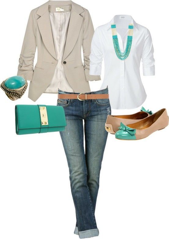 Dressy casual white grey and turquoise accents