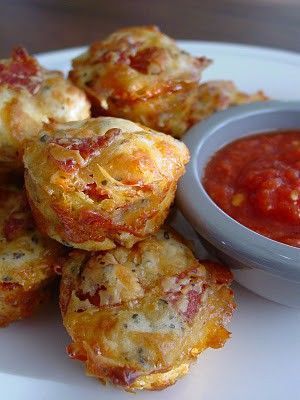 Finger food pizza muffins. Fun for a party.