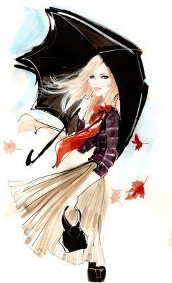 Gorgeous illustration (or is it watercolor?) – reminiscent of a fashion sketch.