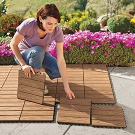 Love these deck squares for easily transforming a cement patio!