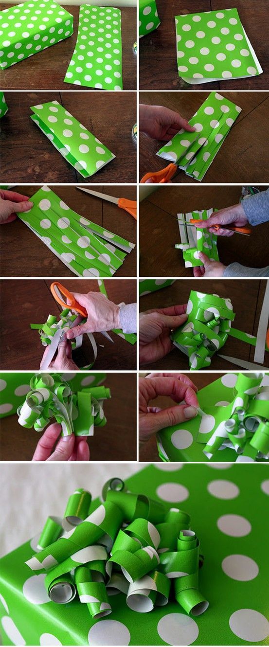 Making paper bow using the leftover paper scraps.