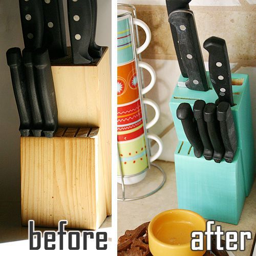 Paint your knife block! Great way to give the kitchen a POP of color.