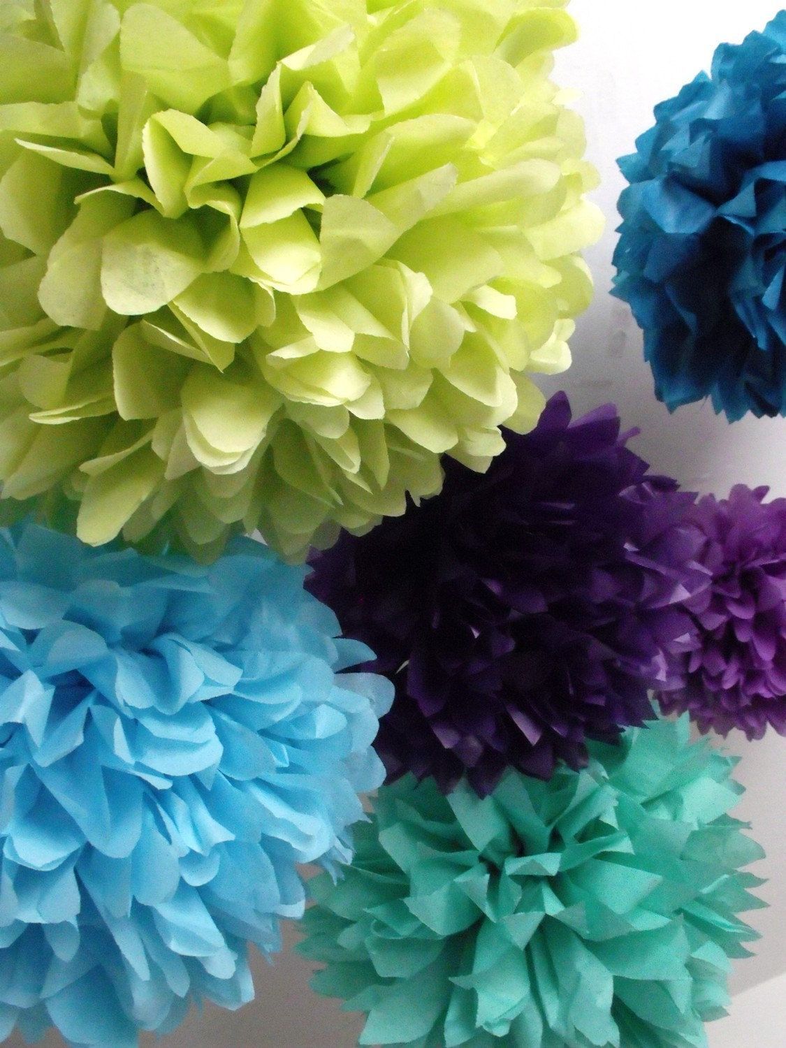 Peacock wedding  40 Tissue paper pompoms  peacock party by pomtree