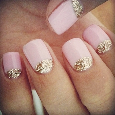 Pink and gold reverse french manicure