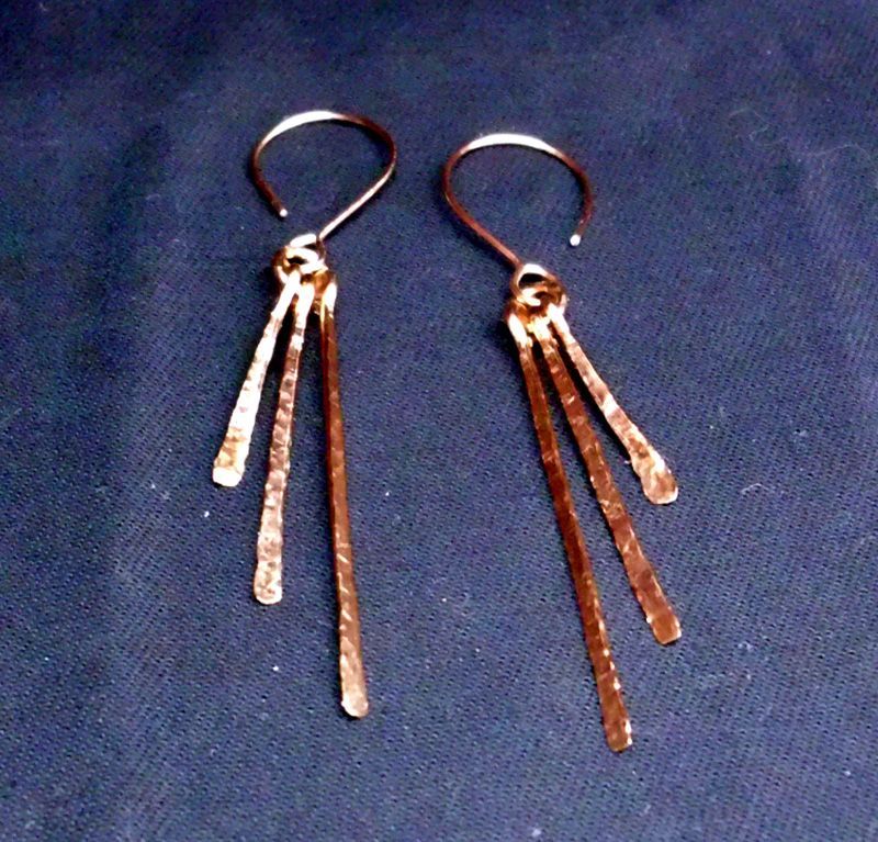 Round copper wire hammered flat and textured. Handmade copper ear wires, 20 gaug