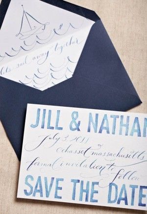 Watercolor + Calligraphy Save the Dates by Love Jenna Calligraphy and Swiss Cott