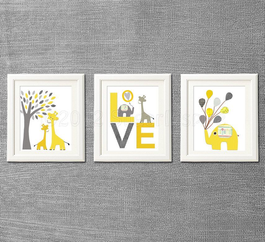 Yellow and grey Nursery Art Print Set, Kids Room Decor, Children Wall Art – Tree