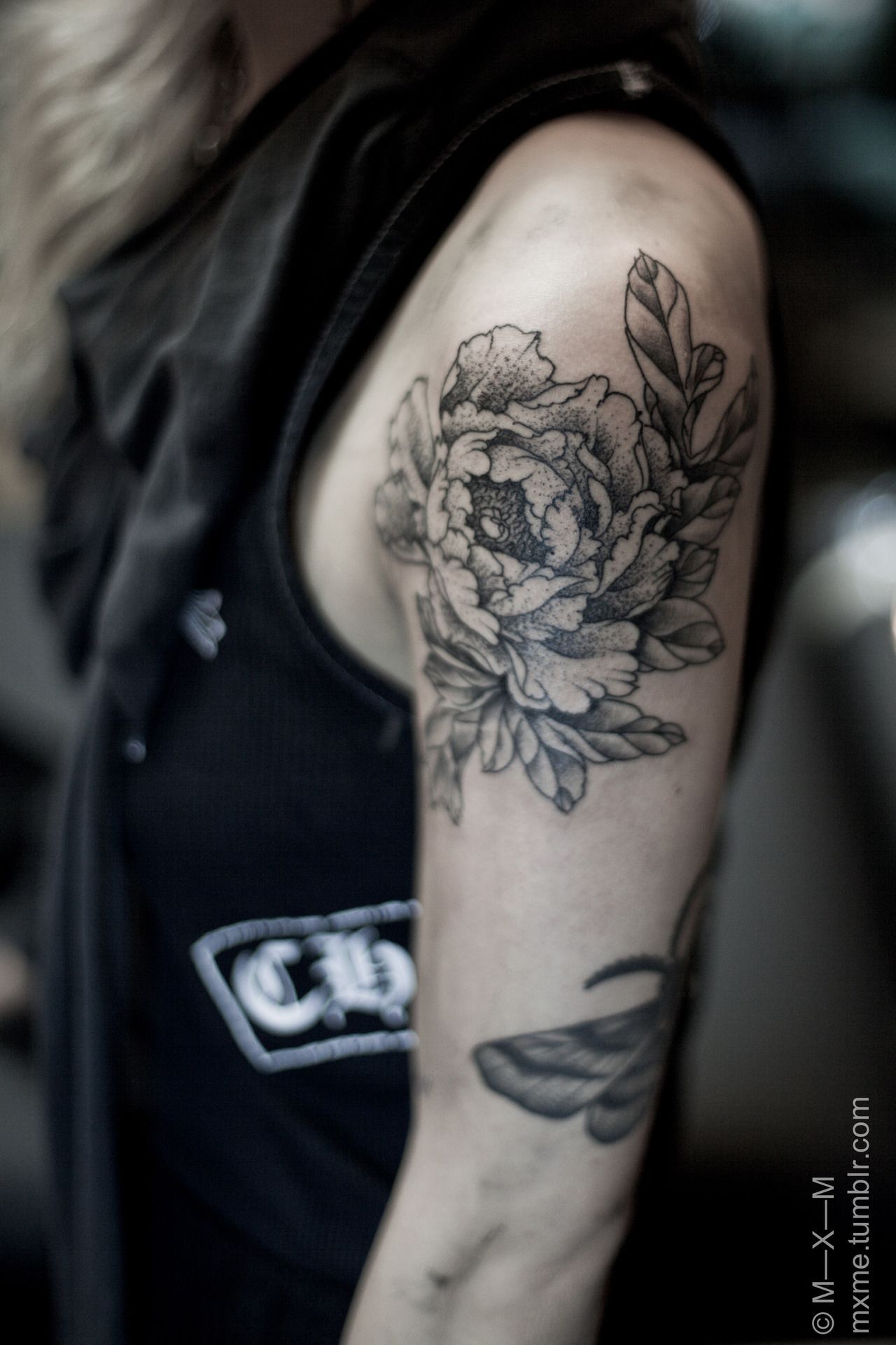 flower & moth by m-x-m #shoulder #arm #tattoos