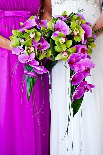 #lime green cattelaya # purple phaleanopsis orchid #wedding bouquets
