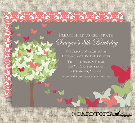 BUTTERFLY BIRTHDAY PARTY Invitations