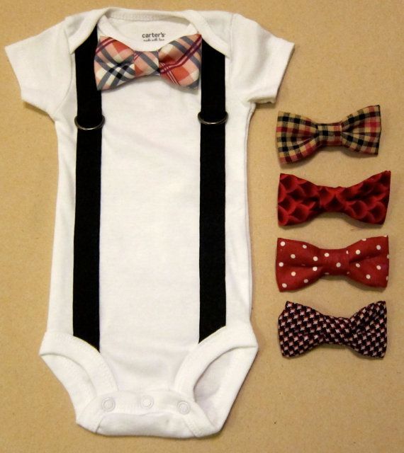 Baby Boy Outfit – Suspender Onesie with removable bow ties