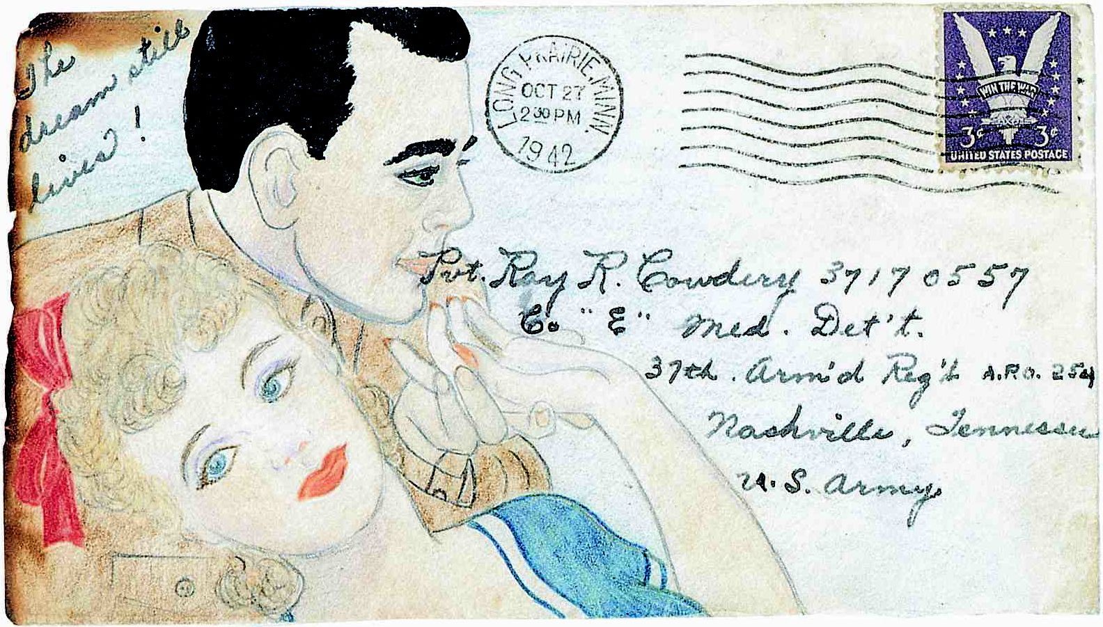 Cecile Cowdery drew on the envelopes of letters to her husband during WW2: &quot