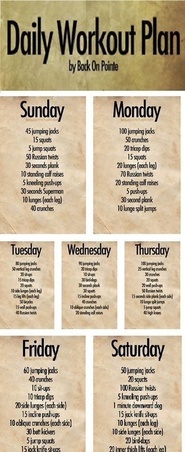 Daily workout exercise-plans. Cost $0 and I WILL make myself do it! I want to be