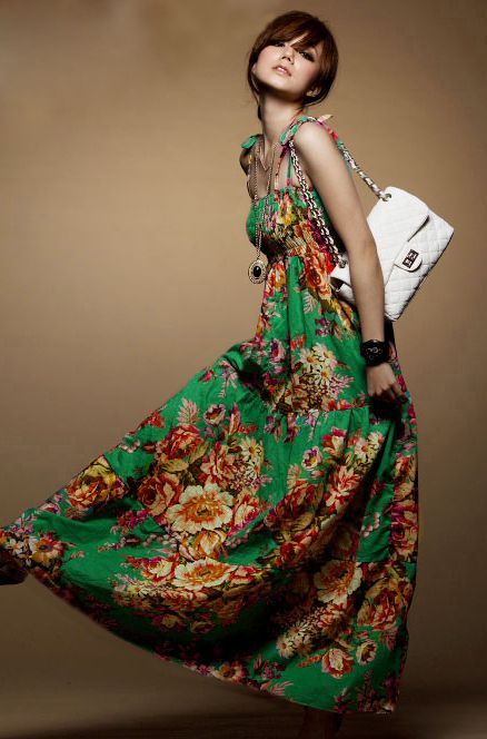 Floral Green Strap Maxi Dress $10.99